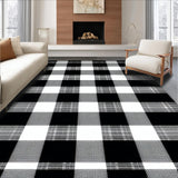 Ultra Soft Area Rug, Non Slip, Stain Resistant, Washable Area Rugs for Living Room, Bedroom, Timeless Cotton Hand-Woven Plaid(White)