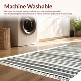 Ultra Soft Area Rug, Non Slip, Stain Resistant, Washable Area Rugs for Living Room, Bedroom, Rustic Striped Textured Visual(Black)
