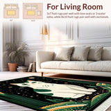 Ultra Soft Area Rug, Non Slip, Stain Resistant, Washable Area Rugs for Living Room, Bedroom, Vintage Dark Green Abstract Shapes(White)