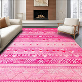 Ultra Soft Area Rug, Non Slip, Stain Resistant, Washable Area Rugs for Living Room, Bedroom, Stylish Elegant Heart Imagery(Pink)