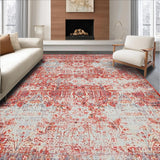 Ultra Soft Area Rug, Non Slip, Stain Resistant, Washable Area Rugs for Living Room, Bedroom, Rustic Floral Textured Elegance(Red)