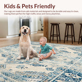 Ultra Soft Area Rug, Non Slip, Stain Resistant, Washable Area Rugs for Living Room, Bedroom, Chic Vintage Boho Area Neutral Beige Blue(Beige)