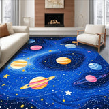Ultra Soft Area Rug, Non Slip, Stain Resistant, Washable Area Rugs for Living Room, Bedroom, Playful Solar System Graphic Style(Blue)