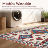 Ultra Soft Area Rug, Non Slip, Stain Resistant, Washable Area Rugs for Living Room, Bedroom, Vibrant Tribal Geometric Motif(White)