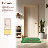Ultra Soft Area Rug, Non Slip, Stain Resistant, Washable Area Rugs for Living Room, Bedroom, Colorful Children’s Adventure Motif(Green)