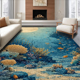 Ultra Soft Area Rug, Non Slip, Stain Resistant, Washable Area Rugs for Living Room, Bedroom, Nautical Treasure Carpet With Sea Turtle Journey Through Coral Haven(Blue)