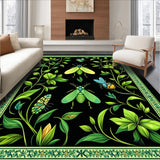 Ultra Soft Area Rug, Non Slip, Stain Resistant, Washable Area Rugs for Living Room, Bedroom, Vivid Green Insect Aesthetic(Black)
