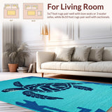 Ultra Soft Area Rug, Non Slip, Stain Resistant, Washable Area Rugs for Living Room, Bedroom, Charming Marine Animal Aesthetic(Blue)