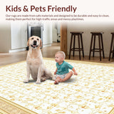 Ultra Soft Area Rug, Non Slip, Stain Resistant, Washable Area Rugs for Living Room, Bedroom, Rustic Textured Floral Embellishment(Beige)