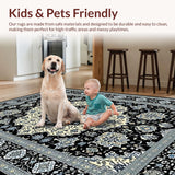 Ultra Soft Area Rug, Non Slip, Stain Resistant, Washable Area Rugs for Living Room, Bedroom, Striking Ogee Pattern in Monochrome(Black)
