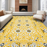 Ultra Soft Area Rug, Non Slip, Stain Resistant, Washable Area Rugs for Living Room, Bedroom, Vintage Floral Tile Elegance(Yellow)