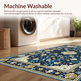 Ultra Soft Area Rug, Non Slip, Stain Resistant, Washable Area Rugs for Living Room, Bedroom, Elegant Floral White Blossom Style(Blue)