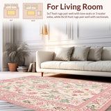 Ultra Soft Area Rug, Non Slip, Stain Resistant, Washable Area Rugs for Living Room, Bedroom, Elegant Vintage Rose Pattern(Pink)