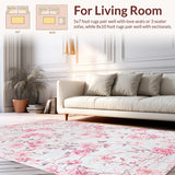 Ultra Soft Area Rug, Non Slip, Stain Resistant, Washable Area Rugs for Living Room, Bedroom, Artistic Gray and Yellow Harmony(Pink)