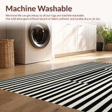 Ultra Soft Area Rug, Non Slip, Stain Resistant, Washable Area Rugs for Living Room, Bedroom, Contemporary Contrast Stripe Rug Featuring Bold Black and White Banding Designs(Black)
