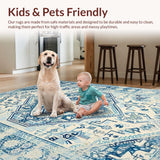 Ultra Soft Area Rug, Non Slip, Stain Resistant, Washable Area Rugs for Living Room, Bedroom, Rustic Light Blue Tiled Arrangement(Blue)