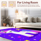 Ultra Soft Area Rug, Non Slip, Stain Resistant, Washable Area Rugs for Living Room, Bedroom, Playful Kawaii Rainbow Dreamscape(Purple)