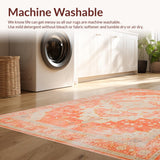 Ultra Soft Area Rug, Non Slip, Stain Resistant, Washable Area Rugs for Living Room, Bedroom, Elegant Distressed Ethnic Motif(Orange)