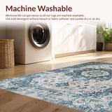 Ultra Soft Area Rug, Non Slip, Stain Resistant, Washable Area Rugs for Living Room, Bedroom, Contemporary Gray Geometric Design(Blue)