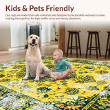Ultra Soft Area Rug, Non Slip, Stain Resistant, Washable Area Rugs for Living Room, Bedroom, Eclectic Vibrant Leafy Motif(Yellow)