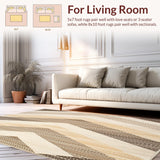 Ultra Soft Area Rug, Non Slip, Stain Resistant, Washable Area Rugs for Living Room, Bedroom, Modern Circular with Interlaced Chevron Designs(Beige)