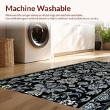 Ultra Soft Area Rug, Non Slip, Stain Resistant, Washable Area Rugs for Living Room, Bedroom, Lightweight Waterproof Picnic Rug with Floral Design(Black)