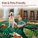 Ultra Soft Area Rug, Non Slip, Stain Resistant, Washable Area Rugs for Living Room, Bedroom, Charming Leafy Jungle Scene(Green)