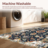 Ultra Soft Area Rug, Non Slip, Stain Resistant, Washable Area Rugs for Living Room, Bedroom, Serene Neutral Medallion Composition(Blue)