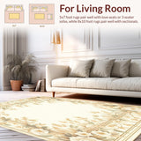 Ultra Soft Area Rug, Non Slip, Stain Resistant, Washable Area Rugs for Living Room, Bedroom, Timeless Grace Area Ivory Tones Beige Classic Floral Medallion(Beige)
