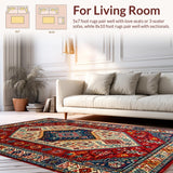 Ultra Soft Area Rug, Non Slip, Stain Resistant, Washable Area Rugs for Living Room, Bedroom, Striking Warm Boho Color Mix(Red)