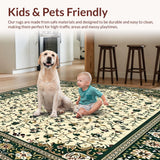 Ultra Soft Area Rug, Non Slip, Stain Resistant, Washable Area Rugs for Living Room, Bedroom, Country Flair Beige & Green Bordered Patio(Ivory)
