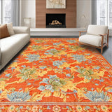 Ultra Soft Area Rug, Non Slip, Stain Resistant, Washable Area Rugs for Living Room, Bedroom, Contemporary Tropical Blossom Aesthetic(Orange)