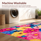 Ultra Soft Area Rug, Non Slip, Stain Resistant, Washable Area Rugs for Living Room, Bedroom, Whimsical Rainbow Blossom Theme(Pink)