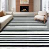 Ultra Soft Area Rug, Non Slip, Stain Resistant, Washable Area Rugs for Living Room, Bedroom, Sleek Linear Contrast Rug Showcasing Sharp Black And White Stripe Motif(Black)