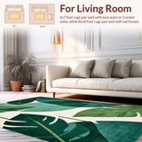 Ultra Soft Area Rug, Non Slip, Stain Resistant, Washable Area Rugs for Living Room, Bedroom, Mid Century Abstract Leaf Motif(Green)