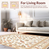 Ultra Soft Area Rug, Non Slip, Stain Resistant, Washable Area Rugs for Living Room, Bedroom, Retro Beige Low Pile Intricate Floral Motifs(Ivory)