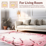 Ultra Soft Area Rug, Non Slip, Stain Resistant, Washable Area Rugs for Living Room, Bedroom, Artistic Cherry Blossom Illustration(Pink)