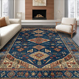 Ultra Soft Area Rug, Non Slip, Stain Resistant, Washable Area Rugs for Living Room, Bedroom, Tribal Inspired Vintage Motif(Blue)