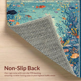 Ultra Soft Area Rug, Non Slip, Stain Resistant, Washable Area Rugs for Living Room, Bedroom, Marine Life Ocean Themed Playmat(Blue)