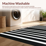 Ultra Soft Area Rug, Non Slip, Stain Resistant, Washable Area Rugs for Living Room, Bedroom, Modern Monochrome Linear Rug Washable Reversible Contemporary Decor(Black)