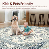 Ultra Soft Area Rug, Non Slip, Stain Resistant, Washable Area Rugs for Living Room, Bedroom, Rustic Gray Tiled Motif(Beige)