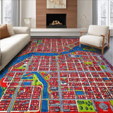 Ultra Soft Area Rug, Non Slip, Stain Resistant, Washable Area Rugs for Living Room, Bedroom, Vibrant Cityscape Playful Aesthetic(Red)