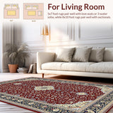 Ultra Soft Area Rug, Non Slip, Stain Resistant, Washable Area Rugs for Living Room, Bedroom, Lush Cozy Cream Tiled Design(Red)