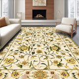 Ultra Soft Area Rug, Non Slip, Stain Resistant, Washable Area Rugs for Living Room, Bedroom, Artistic Floral Kitchen Mat with Dynamic and Natural Color Palette(Beige)