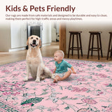 Ultra Soft Area Rug, Non Slip, Stain Resistant, Washable Area Rugs for Living Room, Bedroom, Charming Pastel Floral Whimsy(Pink)