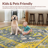 Ultra Soft Area Rug, Non Slip, Stain Resistant, Washable Area Rugs for Living Room, Bedroom, Artful Distressed Tiled Design(Yellow)