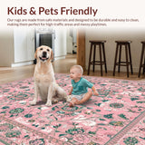 Ultra Soft Area Rug, Non Slip, Stain Resistant, Washable Area Rugs for Living Room, Bedroom, Whimsical Floral Boho Elegance(Pink)