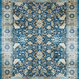 Ultra Soft Area Rug, Non Slip, Stain Resistant, Washable Area Rugs for Living Room, Bedroom, Retro Ornamental Area Showcasing Faded Blue and Taupe Decorative Filigree(Blue)
