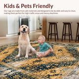 Ultra Soft Area Rug, Non Slip, Stain Resistant, Washable Area Rugs for Living Room, Bedroom, Terracotta Vintage Floral Motif(Gold)