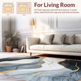 Ultra Soft Area Rug, Non Slip, Stain Resistant, Washable Area Rugs for Living Room, Bedroom, Transitional Smooth Marble Flow(Black)